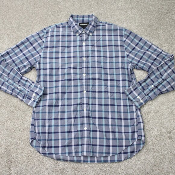 Bonobos Shirt Mens Large Blue Plaid Slim Fit 100% Cotton Long Sleeve Button - Picture 2 of 14